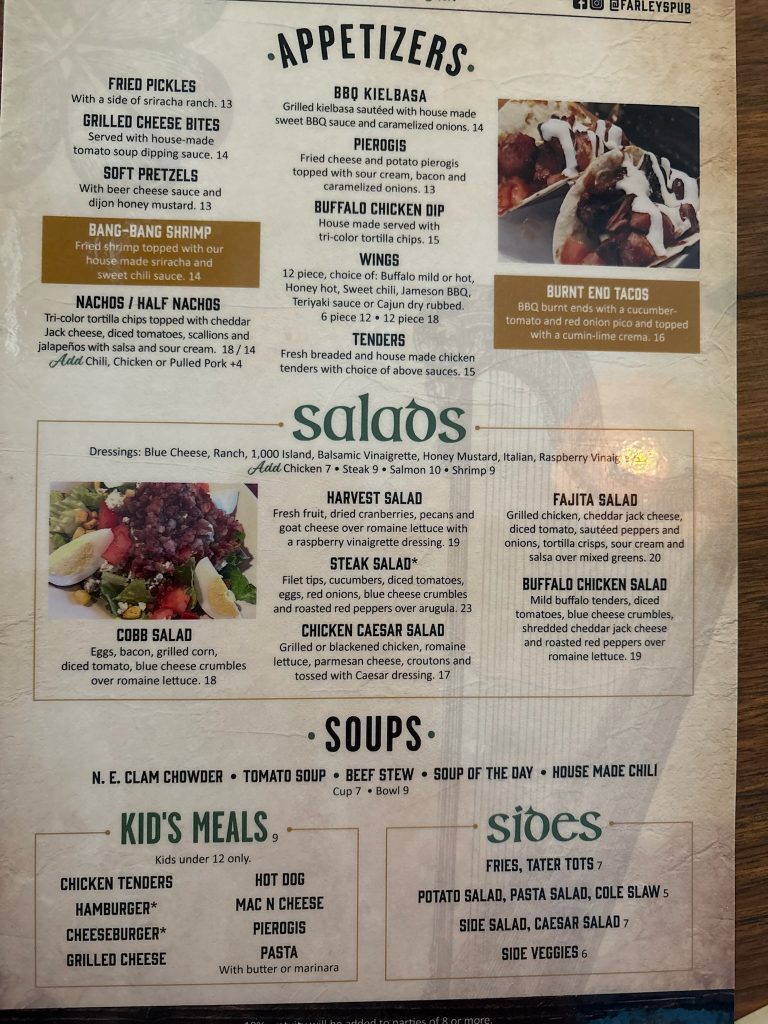 farley appetizer and salad menu