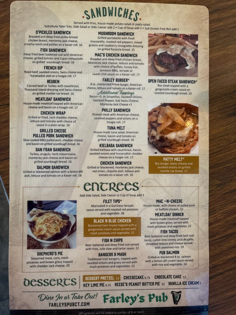 farley sandwich menu
