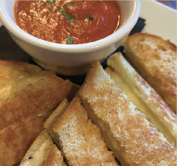 Grilled cheese bites with tomato soup